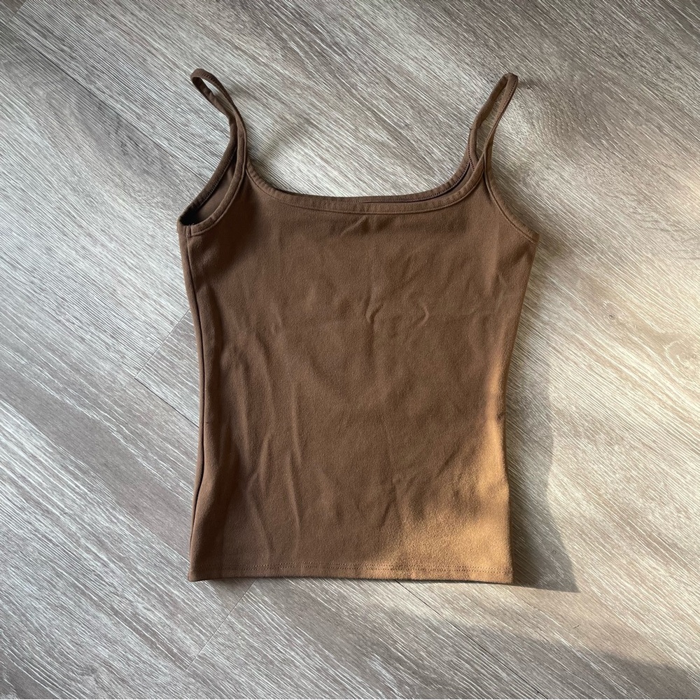 Joah brown espresso square neck tank top XS